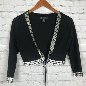INC 3/4 Sleeve Crop Knit Cardigan Sequined